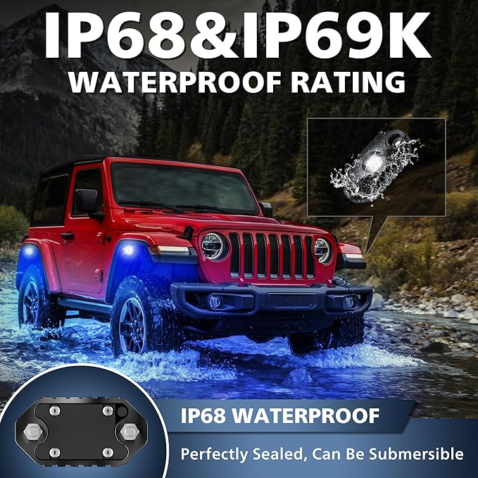4WDKING Green LED Rock Lights, 2 Pods IP68 Waterproof Underbody Glow Trail Rig Lamp LED Neon Lights for Truck Off Road Truck Car Boat ATV SUV Motorcycle