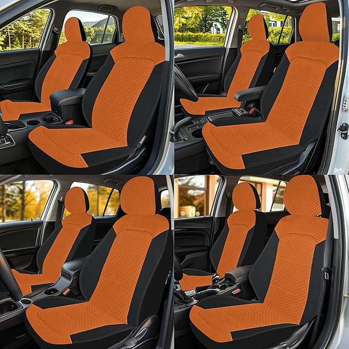 Nilight Car Seat Cover 2PCS Black Brown Breathable Mesh Interior Covers with Removable Headrest Airbag Compatible Universal for Cars Truck and SUV Front Seats