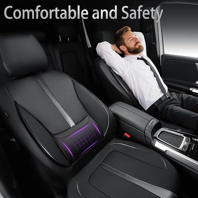 CAR PASS Nappa Leather Seat Covers Front, 3D Foam Support Water Resistant Faux PU Gray Leather Car Seat Covers 2 Pcs, Comfort & Universal Fit for Cars SUV Truck Most Vehicles (Black and Gray)