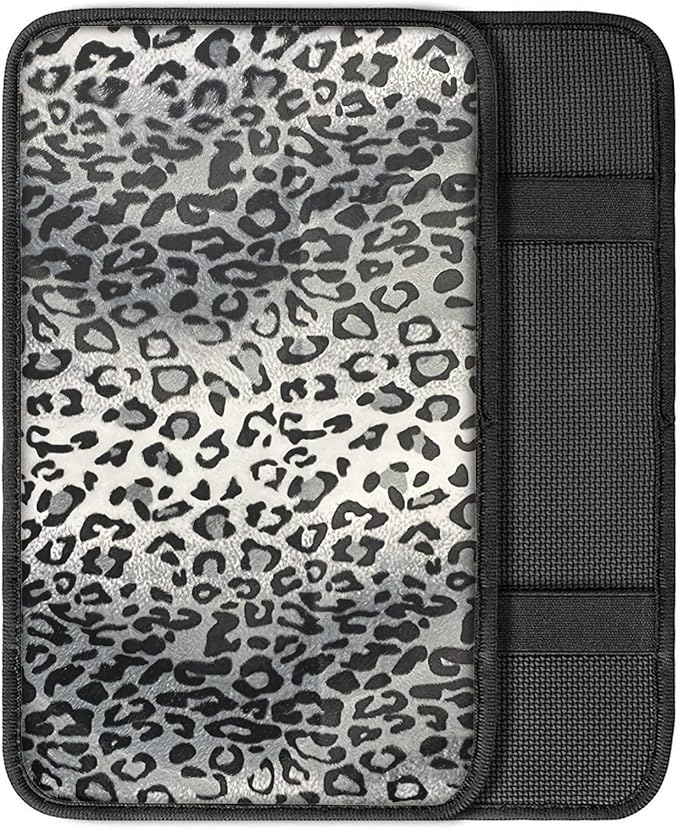 Dreaweet Grey Leopard Printed Universal Auto Center Console Lid Pad, Soft Comfy Car Armrest Seat Box Protector Fit for Most Standard Size Vehicle Interior Accessories
