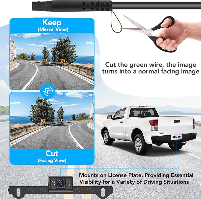 Backup Camera for Truck, 6.86" HD 1080P Rear View Monitor Kit, Wired Backup Camera System with Night Vision, 2 Channel, IP69K Waterproof, Optional Dual Bracket, Plug & Play for Car RV Trailer Tractor
