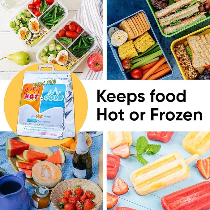 Superio Hot and Cold Insulated Bags for Food Delivery, Grocery Shopping Bags, Food Storage for Hot and Frozen Food for Travel, Disposable Cooler Bag, Reinforced Thermal Lunch Bag (8, 15.5"x13")
