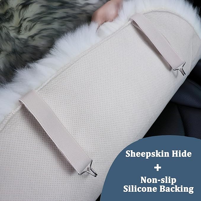 OGLAND 2 Pack Fluffy Sheepskin Car Seat Cover-Fuzzy Fur Auto Cushion for Universal Automotive Protector (Wolf Tipped, 2 Pcs Front Seat Cover)