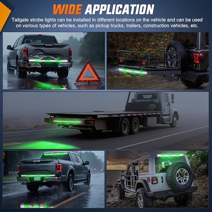 Nilight 60 Inch Truck Tailgate Strobe Light Strip Tail Emergency Bar Rear Window Warning Lamp Ultra-Bright Double Row 360 LED for Pickup Trailers Construction Vehicles Car SUV, Green White