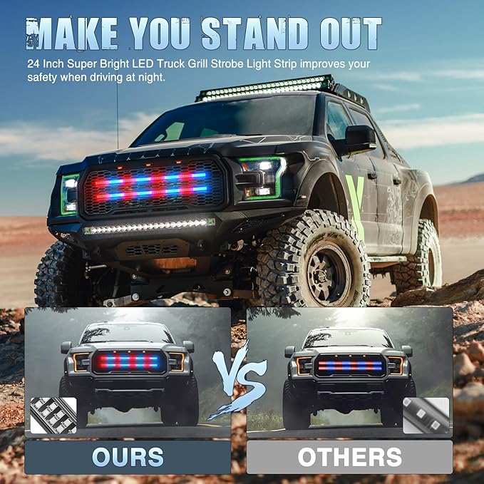 Nilight 2PCS 24 inch Truck Grille Strobe Lights Strip 384 LED Emergency Light Red Blue Flexible Side Flashing Warning Caution Safety Waterproof Lighting Kit for Trucks Tow Plow Construction Vehicles