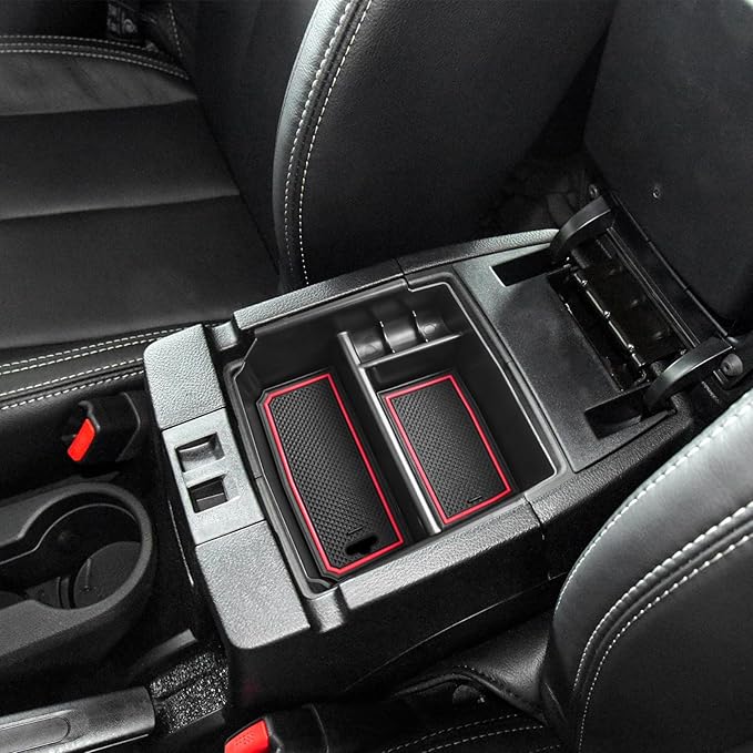 EDBETOS Center Console Organizer Tray Compatible with Wrangler JK/JKU 2011-2018 Rubicon Sport Sahara Accessories Armrest Storage Glove Box, (Red Trim)…