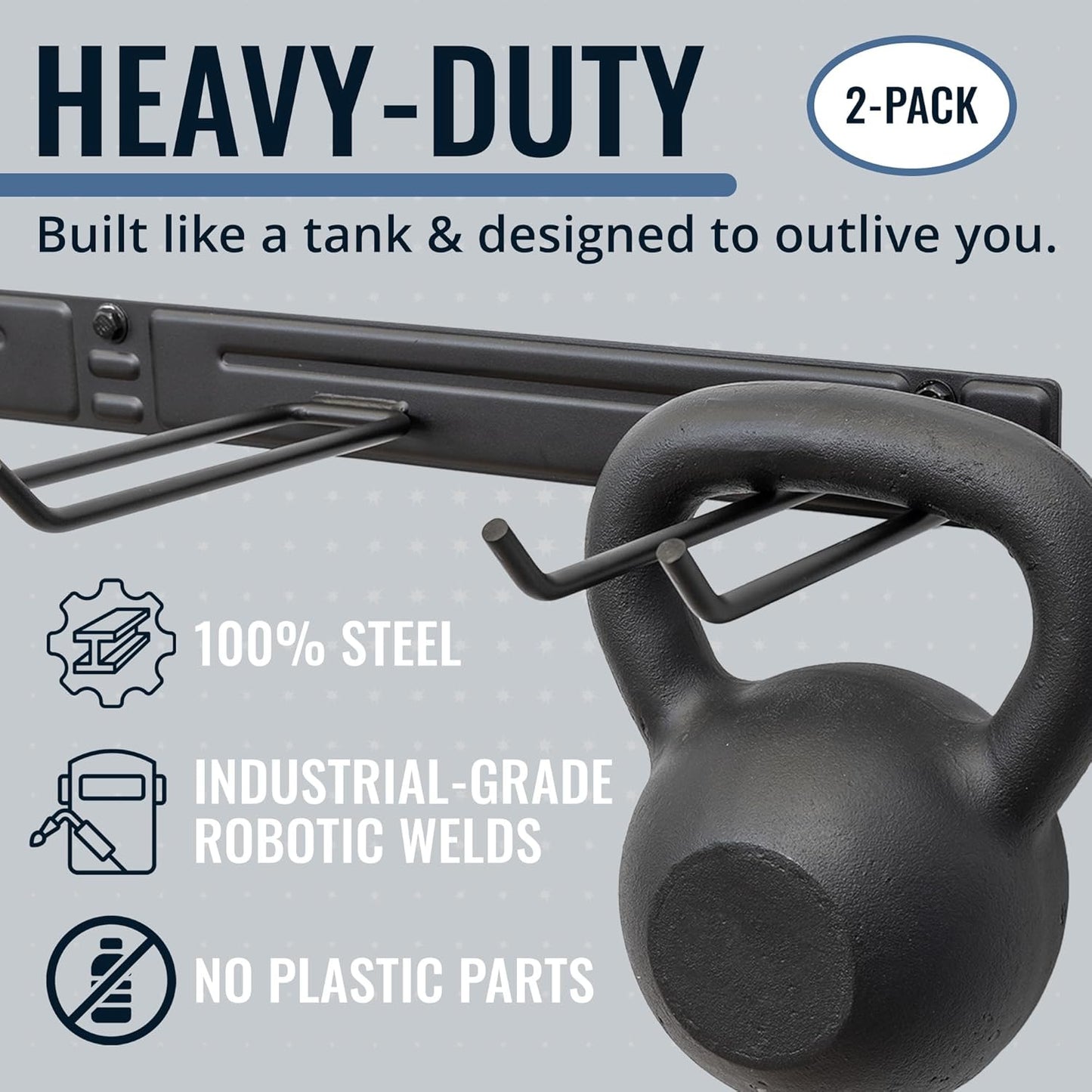 StoreYourBoard Wall-Mounted Rack With 4 Garage Hooks – Heavy-Duty Steel Holder Garage & Garden Storage for Shed, Workshop, or Home Organization – For Rakes, Shovels, Tools & More – 2 Pack, Black