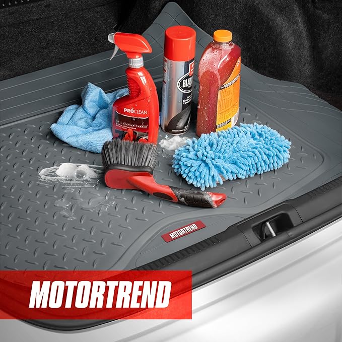 Motor Trend FlexTough™ Heavy Duty Gray Rubber Car Floor Mats All Weather & Cargo Liner for SUV Full Set - Universal Trim to Fit Automotive Floor Mat & Trunk Mats for Cars Interior Accessories