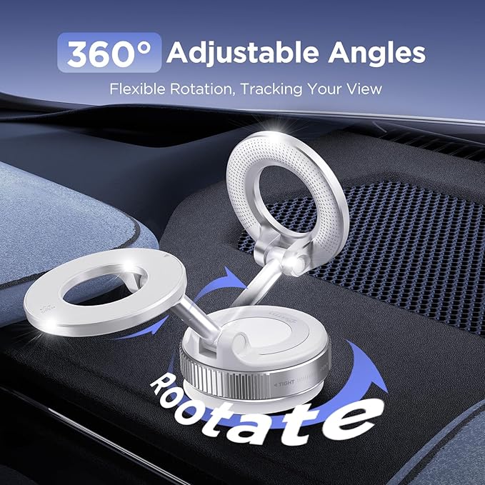 MSXTTLY Vacuum Magnetic Phone Holder for Car Suction Cup Phone Mount Adjustable Suction Phone Mount 2026 Upgraded Vacuum Magnetic Phone Stand for All Smartphones White