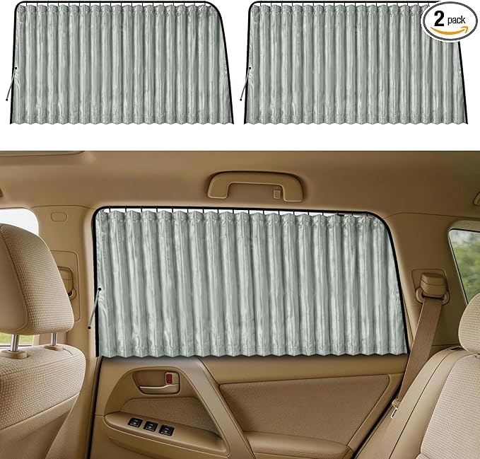 ZATOOTO Car Side Window Sun Shade - 2 Pcs Grey Magnetic Privacy Sunshades - Curtain Keeps Cooler Screen for Baby Sleeping