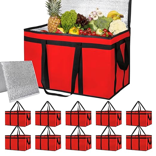 Bodaon Large 10-Pack Insulated Food Delivery Bag With Hard Bottom, XXXL Catering/Pizza Cooler Bags, Rideshare Delivery Bag, Thermal Cold/Hot Styrofoam Carrier for Travel/Shopping/Car