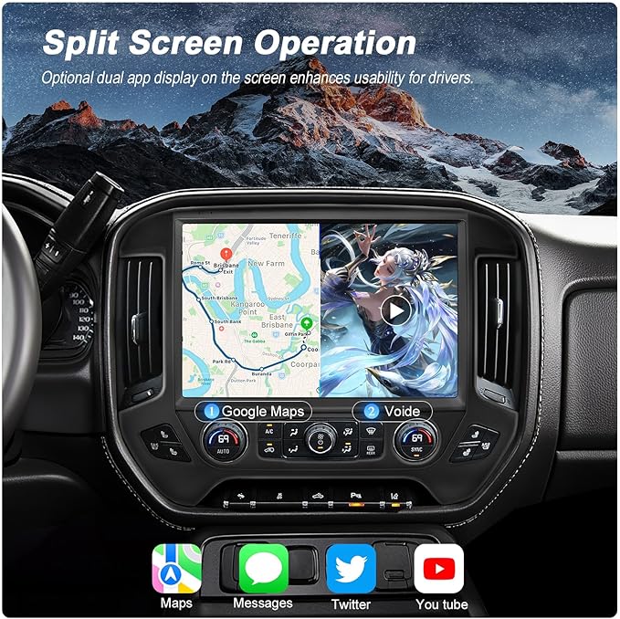 13.1" QLED Car Radio Stereo Upgrade for Chevy Silverado & GMC Sierra 2014-2018, 8-Core Head Unit 4GB+64GB with CarPlay/Android Auto, 2K Touch Screen and 1080P Backup Camera (4+64 Black)