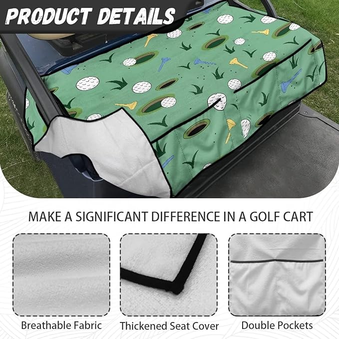 Biyejit Golf Cart Seat Covers with 4 Pockets Golf Cart Seat Towel Blanket Fits 2-Seat Golf Carts, Golf Cart Accessories
