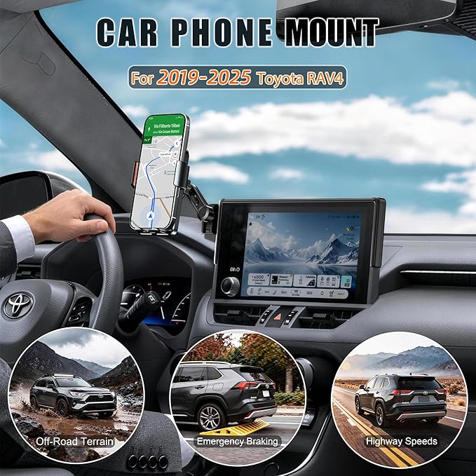 Car Phone Mount for 2019-2025 Toyota RAV4, Smart Auto-Clamping for 7/8" Screen Only (LE/XLE/Adventure), 15W Wireless Fast Charging, Premium Aluminum Holder, Without Blocking Airflow (Not Fit 9/10.5")