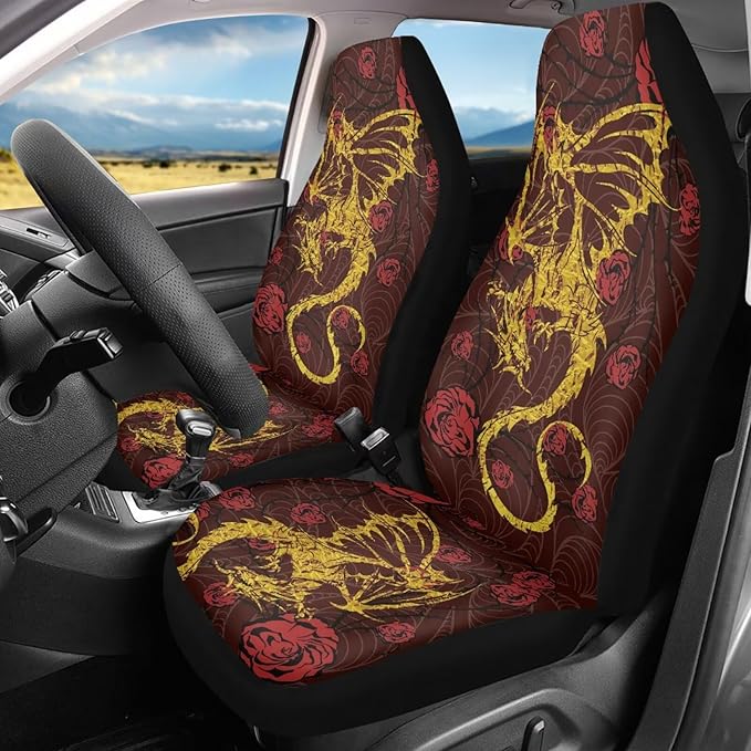 Cool Dragon Print Car Seat Covers Set of for 2 Front Seats,Auto Accessories Protectors Decor Universal Fit for Car Truck SUV