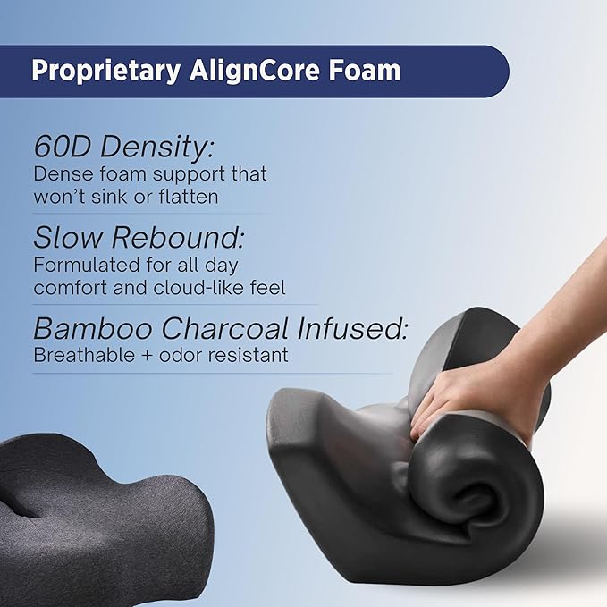 Lumbar Support Pillow for Office Chair - Ergonomic Lower Back Pillow with Adjustable SpineAlign™ Bolster, Firm Memory Foam Pillow for Car, Couch - Dual Straps, Light Grey (Light Grey)