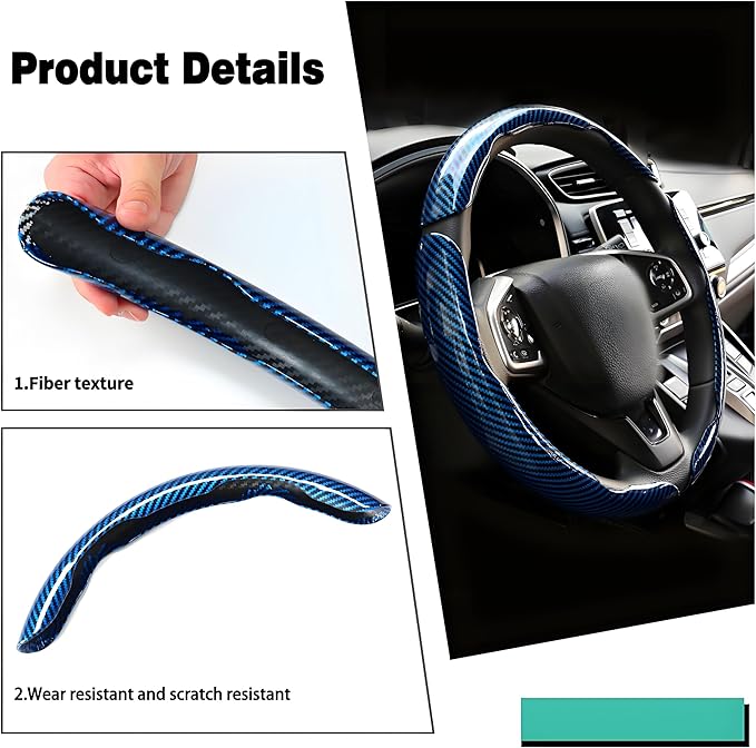 3 Pcs Carbon Fiber Car Steering Wheel Cover, Anti-Skid & Scratch-Proof,Segmented, Butterfly Thin Steering Wheel Cover Men/Women Universal Fit 14.5"-16" Wheel Covers for Cars/Truck/SUV