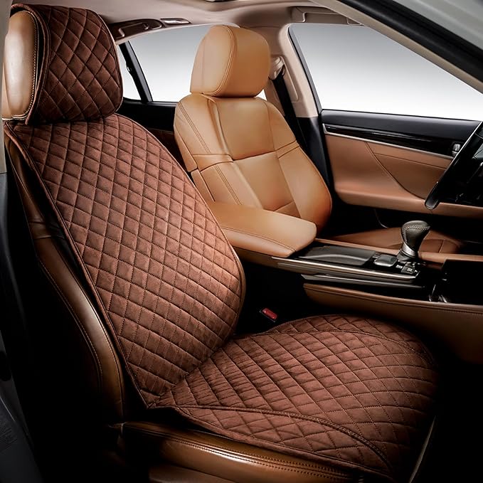 IVICY Faux Suede Front Car Seat Cover – Durable, Non-Slip Seat Protector for Cars – 1 Unit, Brown