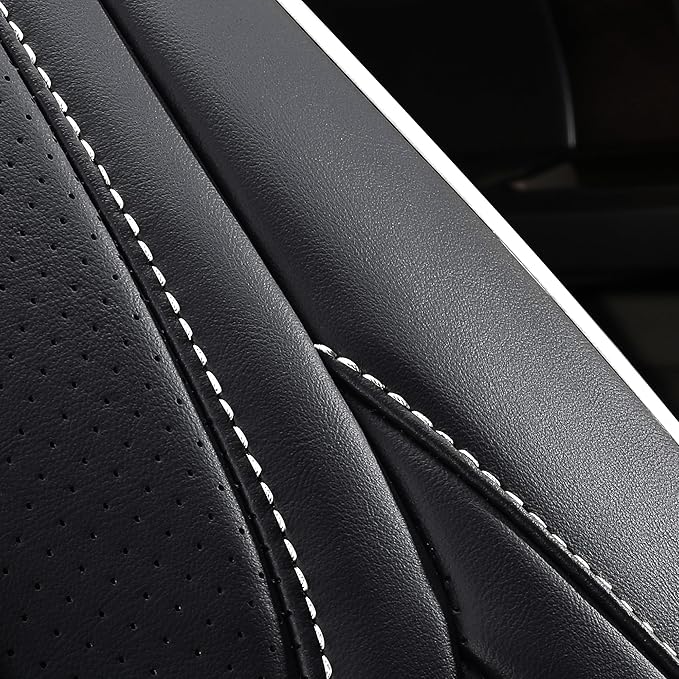Huidasource Rear Car Seat Covers Fit for Toyota Tacoma 2016-2023 Double & Crew Cab SR SR5 Limited TRD Sport/Pro/Off Road, Split Rear Bench Back Row Leather Seat Cover (Back Row/Black&White)
