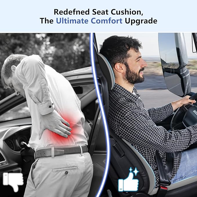 Car Seat Cushion with Neck Pillow & Lumbar Support Back Sciatica Tailbone Pain Relief Car Pillows Ergonomic Memory Foam Back Support for Driving Seat Office Chair Wheelchair 3 Pcs Grey
