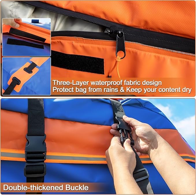 X AUTOHAUX 1000D PVC Waterproof Car Roof Bag Rooftop Cargo Carrier Bag Luggage Carriers for Cars with or without Rack Anti-Slip Mat 6 Door Hooks Set Blue - 15 Cubic Feet