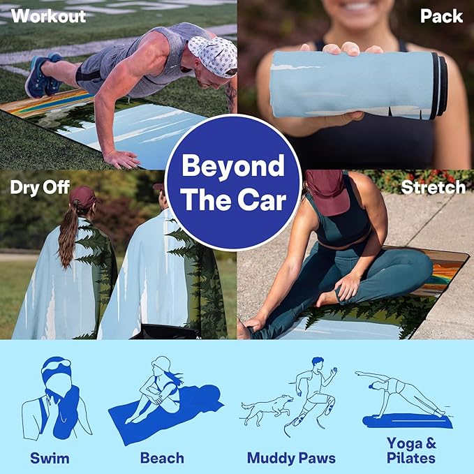 2 Pack Car Seat Towel Covers, Sweat Protector for Front Seats, Premium Thickened Microfiber with Elastic Strap, Breathable Quick Dry, Machine Washable Cover for Gym Running Universal Fit Hot Spring