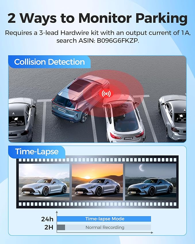 AZDOME M200 Mini Dash Cam WiFi Dashcam - Single Channel Dash Cam for Broad Road Coverage - Built-in WiFi - Full HD Resolution - Parking Monitor - App Connectivity - Collision Detection - Night Vision
