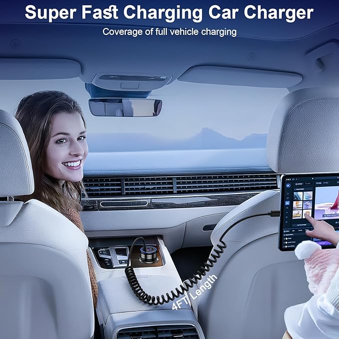 USB C 78W Car Charger for Google Pixel 10 Pro/10 Pro XL/10 Pro Fold/10/9A/9/9 Pro XL Fold/8/8 Pro/8A/7/7 Pro/7A/6 Pro,PD&QC 3.0 Fast Car Phone Cigarette Lighter USB Charger&4FT C Coiled Cable