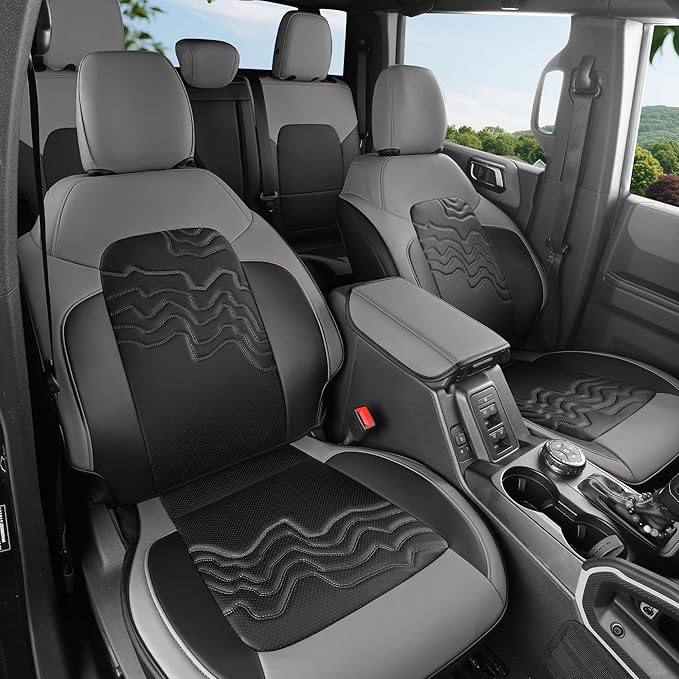 Red Rain Ford Leather Auto Seat Cushion Customized Fit for Ford Bronco Seat Cover 4 Door 2025 2024 2023 2022 2021 Black and Grey Interior Accessories (Bronco 4Door-Black+Grey)