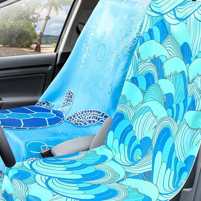 4 Pack Car Seat Towel Covers with Storage Bag 63 x 32 Inch Athletic Running Towel Seat Sweat Washable Non Slip Cover Gift for Car Outdoor Sport Activities (Ocean Landscape)