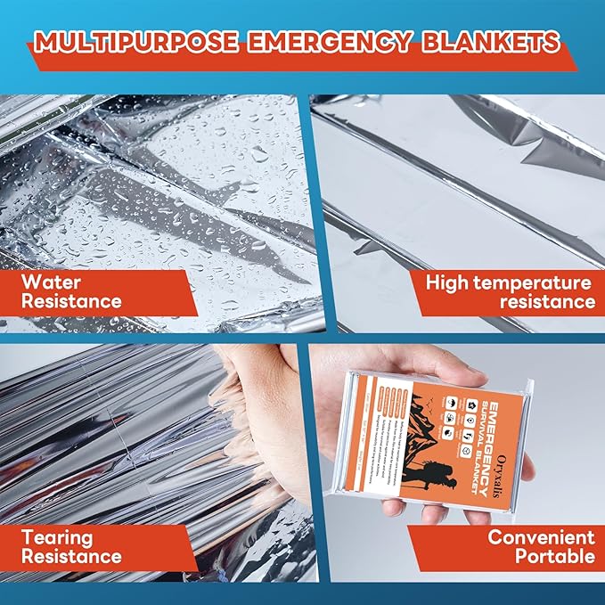 Emergency Mylar Thermal Blankets, 10-Pack Silver Space Blanket for Survival Kit, Winter Car Emergency & Outdoor Camping Safety. Body Heat Reflective Foil Blankets for Survival Gear & First Aid