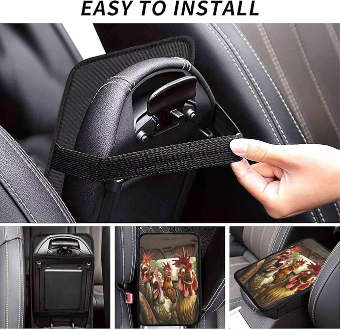 Car Center Console Cover Funny Chicken Print Auto Accessories Neoprene Armrest Cover Cute and Funny Animal Armrest Cushion Pad Soft Cozy Armreat Seat Box Protector Interior for SUV Truck Vans