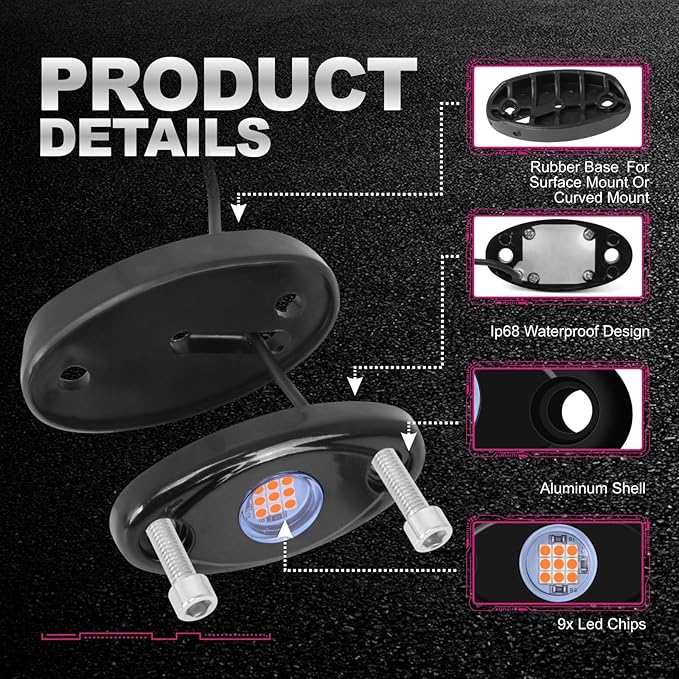 4 Pods LED Rock Lights Purple Neon Underglow Light Kits for Car ATV UTV SUV Boat Underbody Glow Trail Rig Lights Waterproof (Purple)