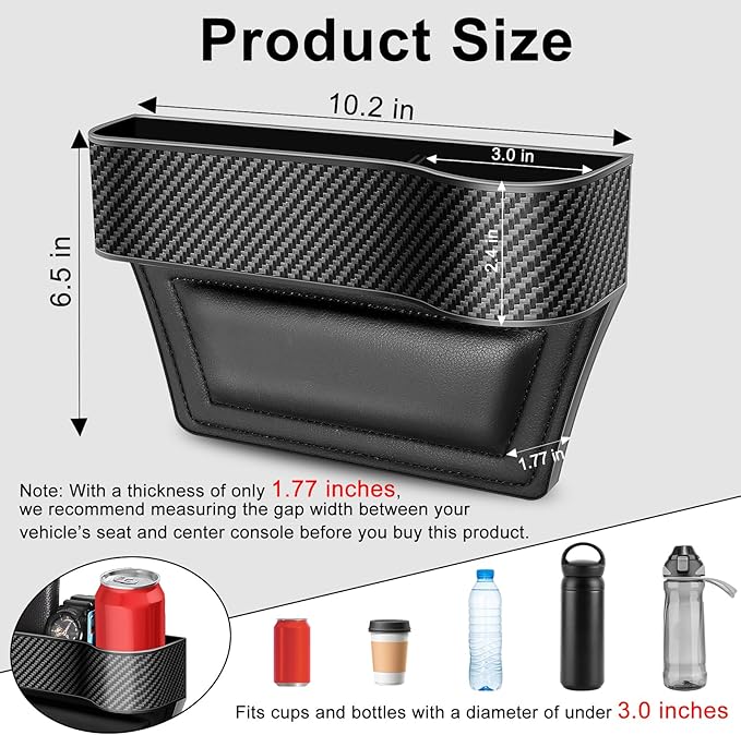 Car Seat Gap Filler, 2 Pack Car Seat Gap Filler Organizer with Cup Holders & 2 Seat Hooks, Car Console Storage Organizer, Car Organizer Front Seat for Storing Phones, Keys, Drinks, Sunglasses
