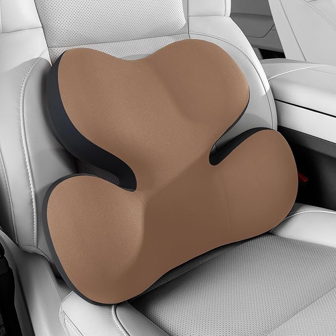 BEBAS Lumbar Support Pillow for Car, Ergonomic Memory Foam Back Cushion for Driving, Lower Back Support for Pain Relief, Lumbar Cushion for Car Seats, Office Chairs, Wheelchairs - Coffee