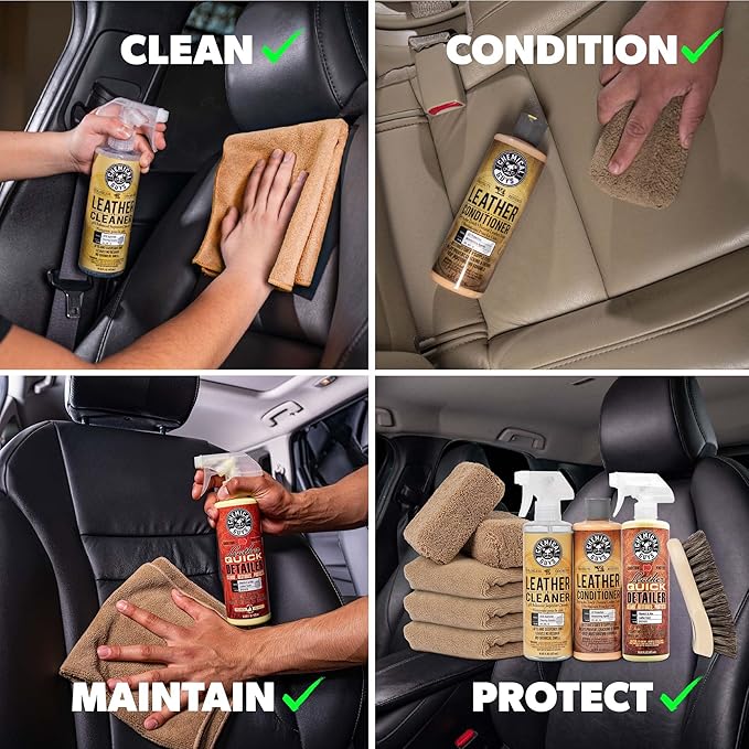Chemical Guys Leather Cleaner and Conditioner Detailing Kit - Leather Care Kit For Natural, Synthetic, Faux, Pleather, and More for Car Interiors, Apparel, Furniture, Boots & Accessories - 9 Items