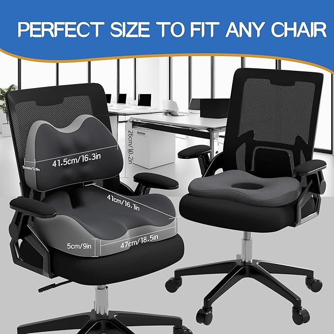Benazcap Large Memory Foam Seat Cushion Lumbar Support Pillow for Sciatica & Tailbone Pressure Relief Coccyx Pad for Office Chair, Wheelchair, Car, Home, Office