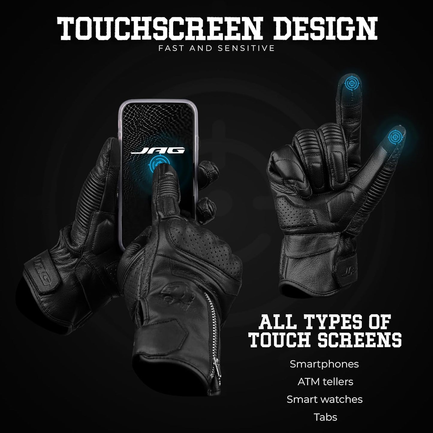 J.A.G. Motorcycle Gloves - Premium Leather Perforated Motorcycle Gloves for Men with Knuckle Protection | Touchscreen Motorbike Riding Gloves