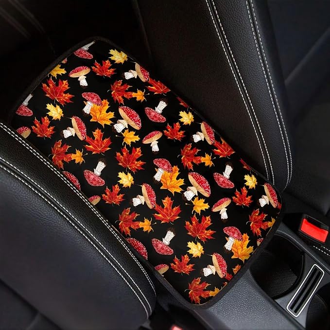 Maple Leaves Mushroom Vehicle Armrest Covers Armrest Seat Box Cover Protector Middle Storage Organizer Pad Aesthetic Interior Decor