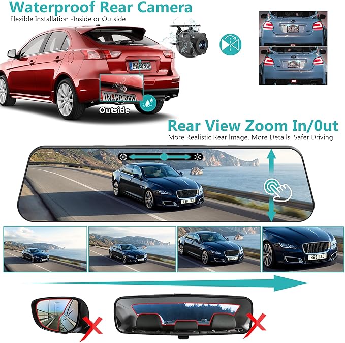 Dual Sony STARVIS 2 IMX678 Sensors 4K+4K Mirror Dash Cam Front and Rear, 12" Smart Rear View Camera with ADAS Blind Spot Detection, Super Night Vision HDR, 5G WiFi GPS, 64GB, 24H Parking
