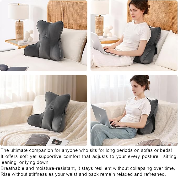 Lumbar Support Pillow (Pat. Pend) for Office Chair, Couch, Recliner & Car Seat, Ergonomic Back Support for Lower Back Comfort, with Adjustable Strap to Stay in Place, Steel Gray