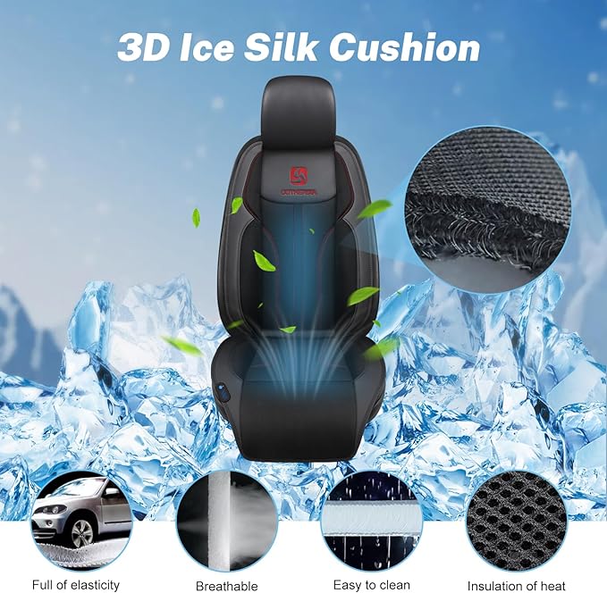 Cooling Car Seat Cushion Front Seat,12V&24V Cooling Seat Cover for Cars with 10 Fans,Rapid Cooling with Automatic Start and Pause Seat Cushion (Black)