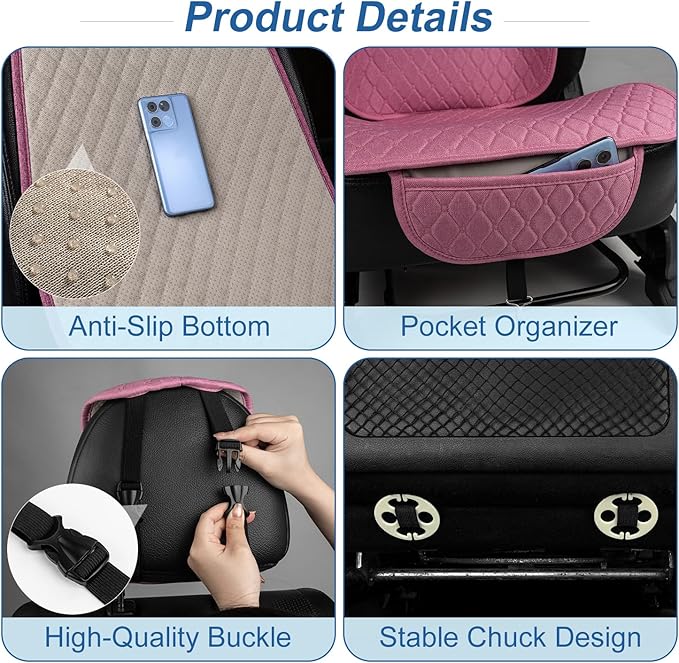 Linen Car Seat Covers Front Seat Covers Breathable Cloth Fabric Car Seat Protector - Universal Fit for Cars, Vans, SUVs, Trucks - 1 Units (1 Pack Pink)