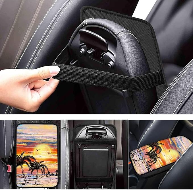 Dreaweet Sunset Palm Tree Car Armrest Cover Hawaiian Car Accessories for Women Interior,Universal Armrest Cover for Car Center Console
