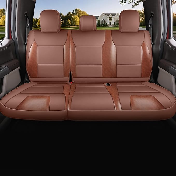 Red Rain Custom Fit for Ford F150 Super Crew/Crew Cab 2015-2025 XL XLT STX Brown and Orange Leather Car Seat Cover Full Set 5 Seater (F150-Brown+Orange)