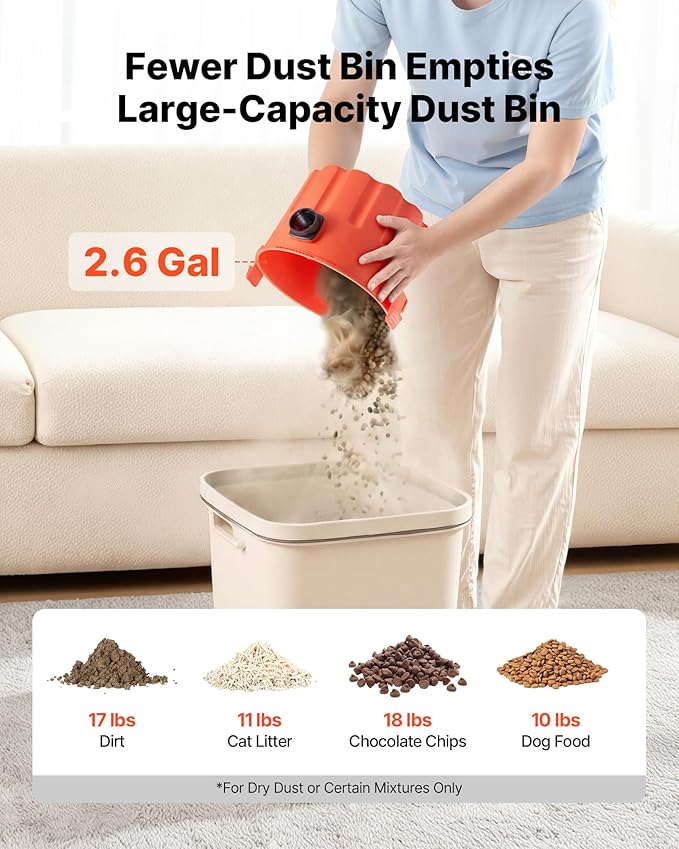 VEVOR Dry Vacuum Cleaner, 2.6 Gallon 2.5 Peak HP Portable Shop Vac with 800W Input Power, Various Nozzles, 1.25in Diameter x 4ft Hose, 9.2ft Cord for Home, Garage, Jobsite, Workshop, Black Orange