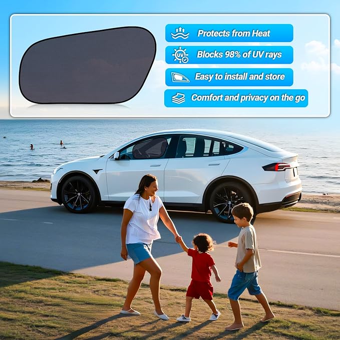 ZATOOTO Tesla Model Y Window Shades for Front Window Sun Shade Semi Transparent Static Cling | Custom Fit 2020-2024 | 95% UV & Heat Block | Privacy Protection | No Adhesive, Tool-Free Install