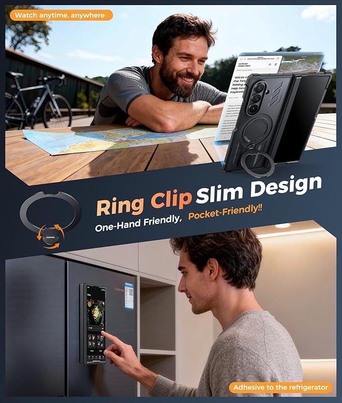 FNTCASE for Samsung Galaxy Z-Fold-7 Case: [360 Spin Magnetic Ring Kickstand] [Compatible for MagSafe] [Screen Protector] Heavy Duty Mil-Grade Protection Samsung Galaxy Z Fold7 Case with Stand Black