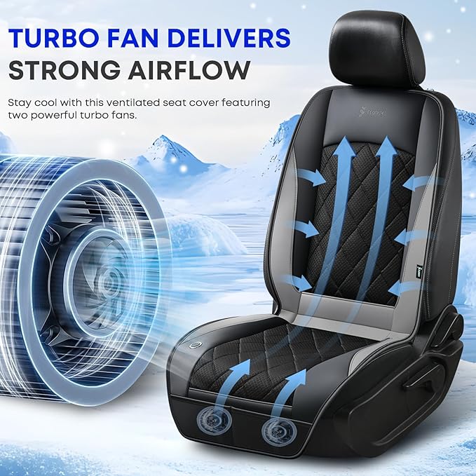 FLORICH Cooling Car Seat Cover, Ventilated Seat Cushion Cooling Car Seat Pad for Summer Driving with 8 Powerful Turbo Fans Universal Fit for Car SUV Truck Van-Dark Grey