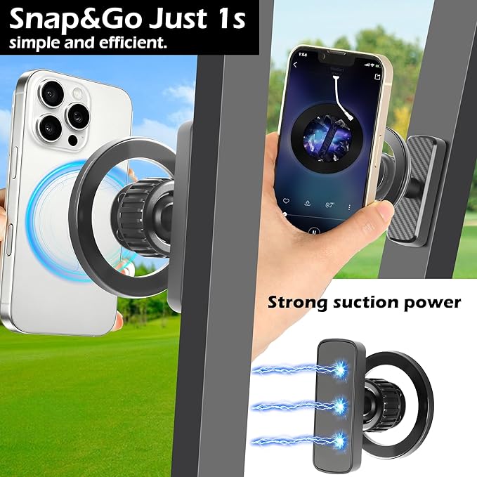 Magnetic Golf Cart Phone Holder Pro – 360° Rotatable Phone Mount with Heavy-Duty Magnetic Grip, Universal Golf Swing Recording Stand, Fits for EZGO/Club Car/Yamaha, Best Golf Gift for Men
